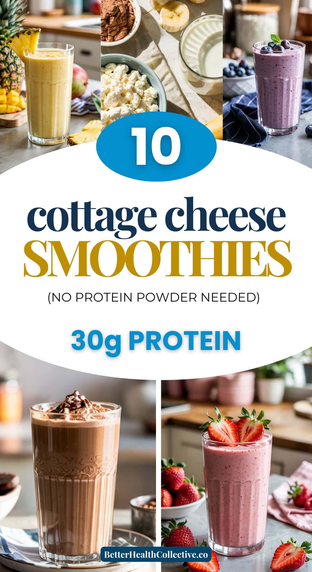 These cottage cheese smoothies are creamy, filling, and packed with protein — without using protein powder. From fruity favorites to chocolate, coffee, and green smoothies, this roundup includes 10 easy recipes with calories and protein listed so you can choose what fits your day. Great for high-protein eating and GLP-1-friendly lifestyles. Save this smoothie list for later.