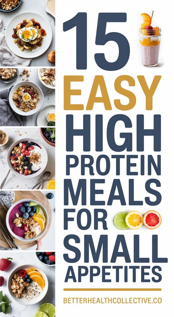 A collage of food in bowls features GLP-1 friendly options, perfect for small appetites.