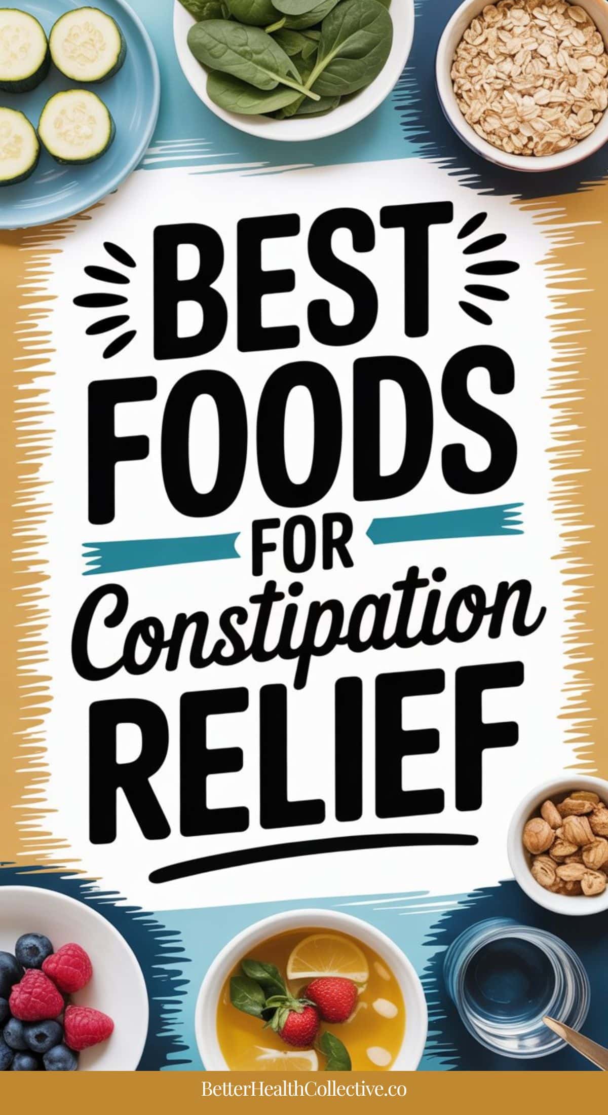 A poster with text on it, highlighting essential foods for constipation relief.
